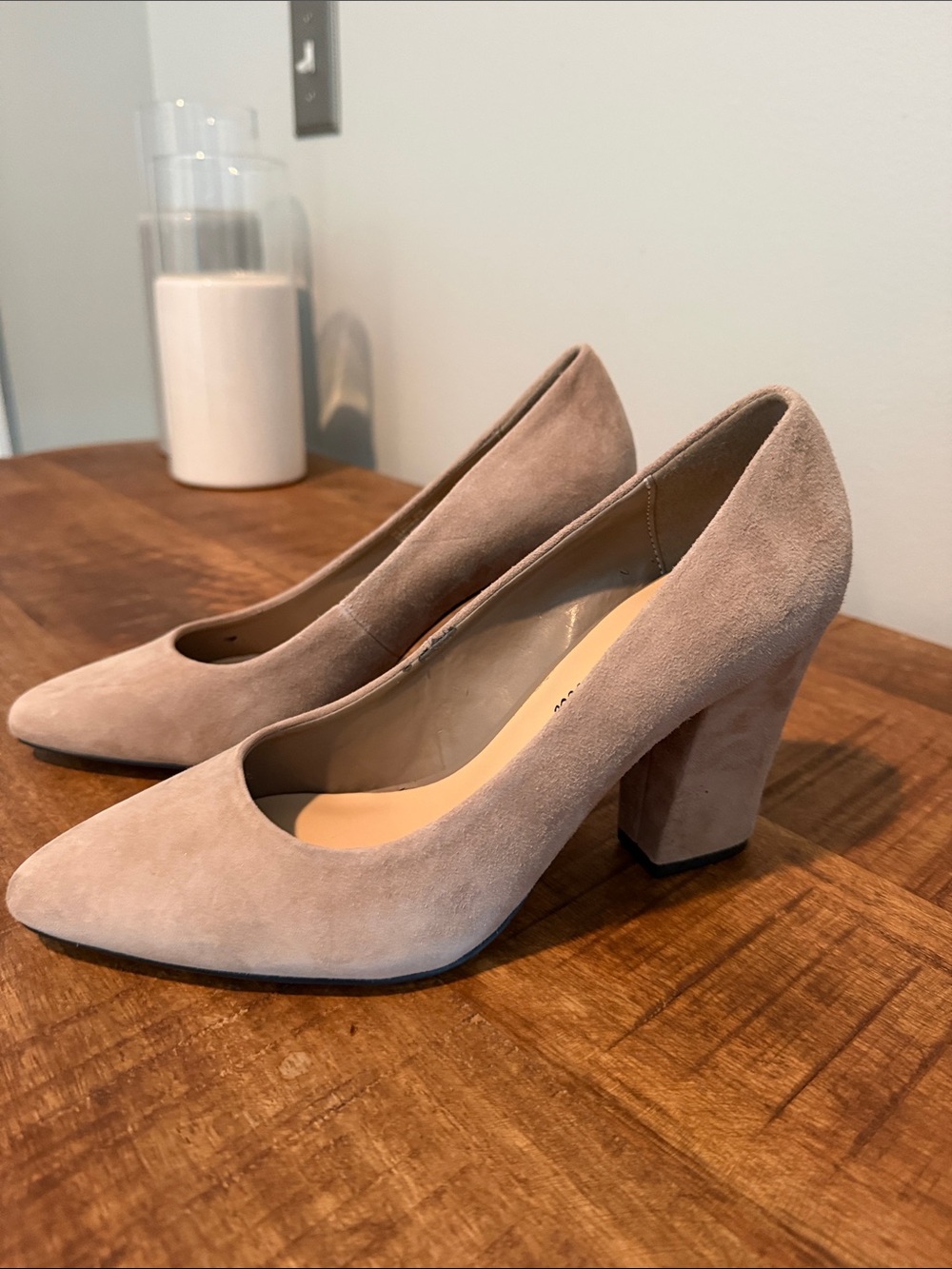 Bella Vita Taupe Suede Block Heel Pumps